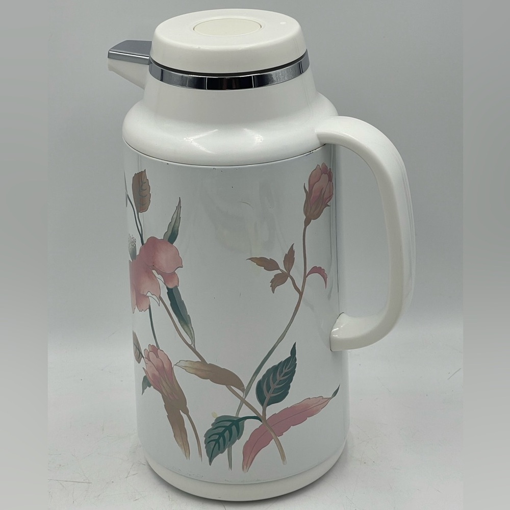 MIKASA: 1980’s “Silk Flowers” 1 Liter Pump Top Thermal Carafe / Thermos Pitcher